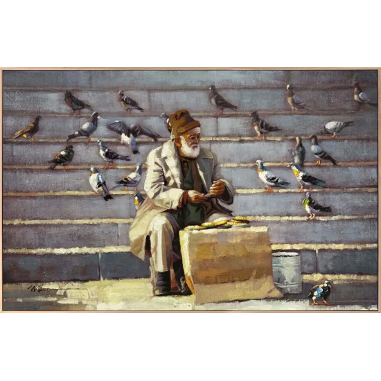 Güvercinlerin Dostu Yağlı Boya Tablosu