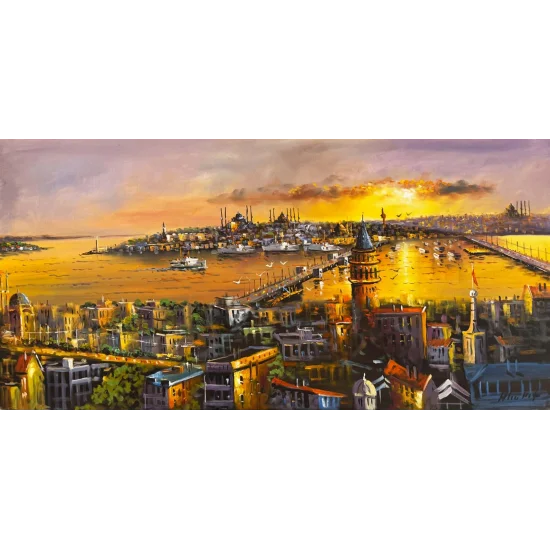 İstanbul’da Sessiz Bir Akşam Yağlı Boya Tablosu