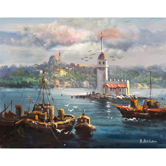 Kız Kulesi’nde Gün Yağlı Boya Tablosu