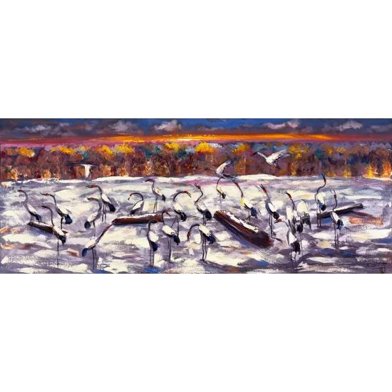 Alacakaranlıkta Turnalar Yağlı Boya Tablosu