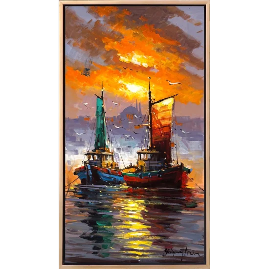 Altın Saatte Yelkenler Yağlı Boya Tablosu