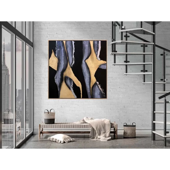 Siyah ve Gold Geçişler Siparişe Özel Soyut Yağlı Boya Tablo