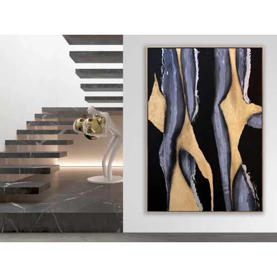 Siyah ve Gold Geçişler Siparişe Özel Soyut Yağlı Boya Tablo