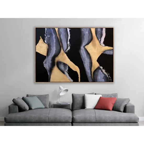 Siyah ve Gold Geçişler Siparişe Özel Soyut Yağlı Boya Tablo