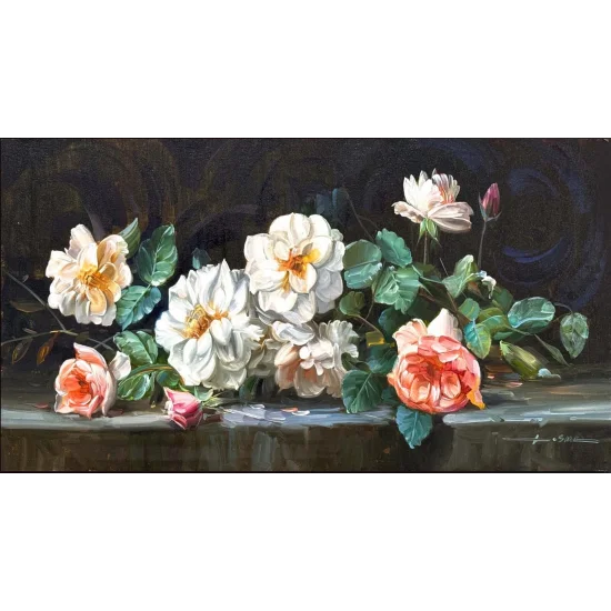 Aşkın İzleri Güller Yağlı Boya Tablosu