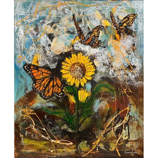 Ayçiçeği Tarlasında Uçuş Yağlı Boya Tablosu