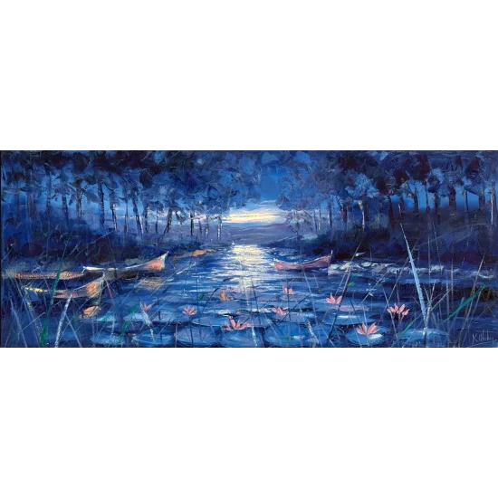 Lilies in the Moonlight Oil Painting