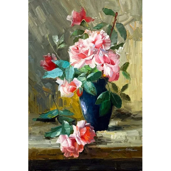 Baharın Son Gülleri Yağlı Boya Tablosu