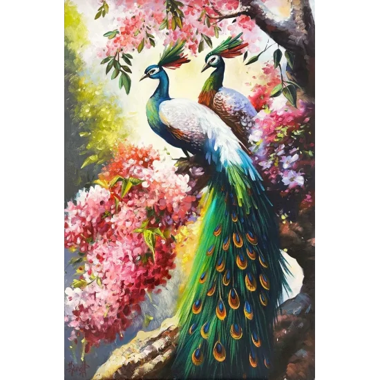 Bahçede Tavus Kuşları Yağlı Boya Tablosu