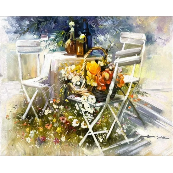 Bahçede Yaz Yağlı Boya Tablosu