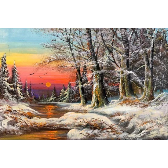 Bembeyaz Kar Manzarası Yağlı Boya Tablosu