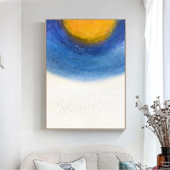 Beyaz Mavi Soyut Siparişe Özel Soyut Yağlı Boya Tablo