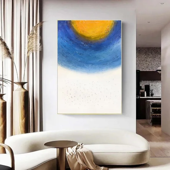 Beyaz Mavi Soyut Siparişe Özel Soyut Yağlı Boya Tablo