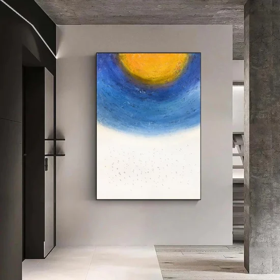 Beyaz Mavi Soyut Siparişe Özel Soyut Yağlı Boya Tablo