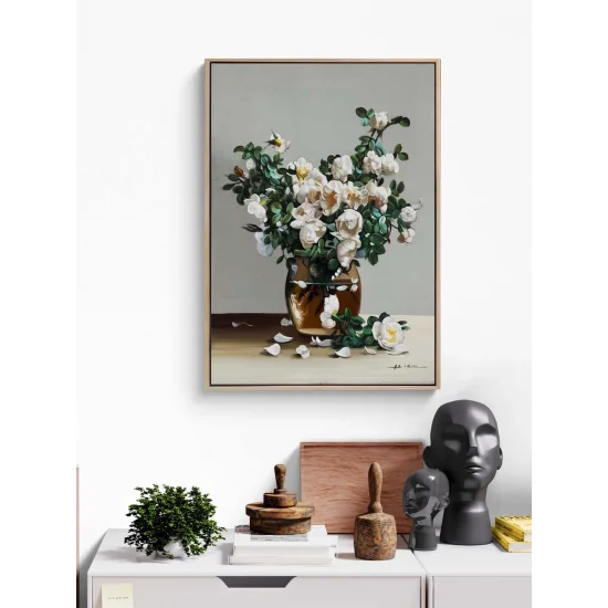 Beyaza Açan Manolya Yağlı Boya Tablosu