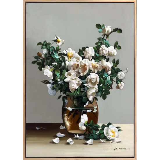 Beyaza Açan Manolya Yağlı Boya Tablosu