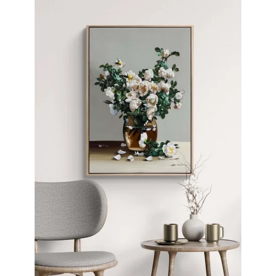 Beyaza Açan Manolya Yağlı Boya Tablosu