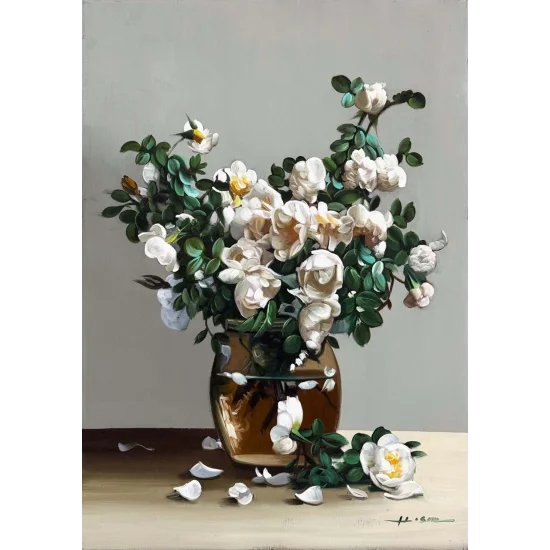 Beyaza Açan Manolya Yağlı Boya Tablosu