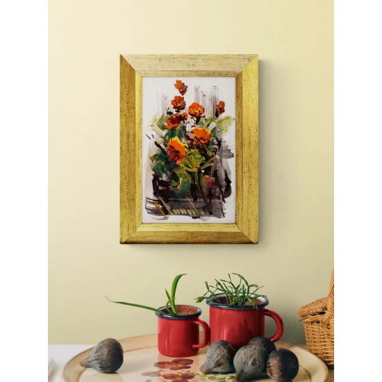 Beyazda Açan Çiçekler Yağlı Boya Tablosu