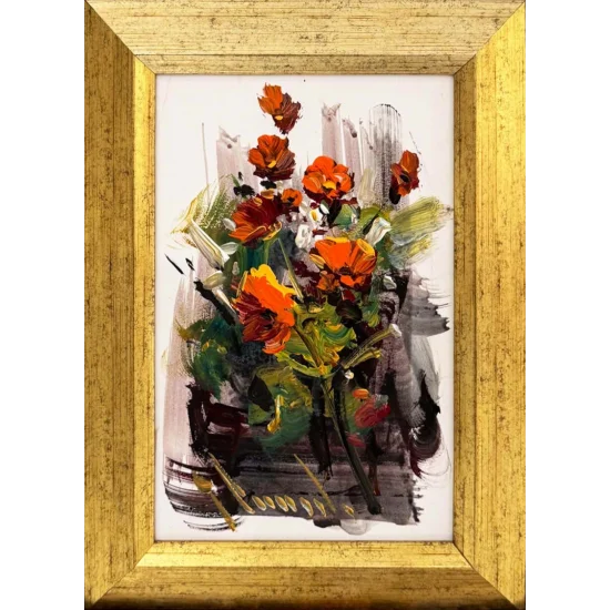 Beyazda Açan Çiçekler Yağlı Boya Tablosu