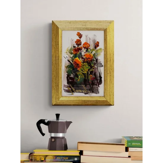 Beyazda Açan Çiçekler Yağlı Boya Tablosu