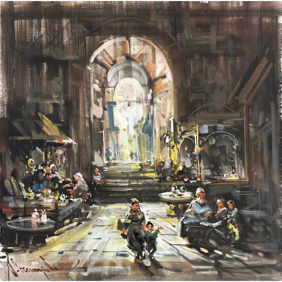 Bir Gün Çarşıda Yağlı Boya Tablosu