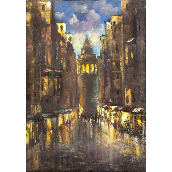 Bir Gün Galatada Yağlı Boya Tablosu