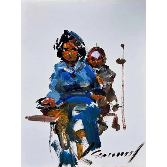 Cyclists Oil Painting