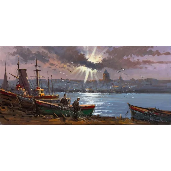 Boğazda Bir Av Günü Yağlı Boya Tablosu