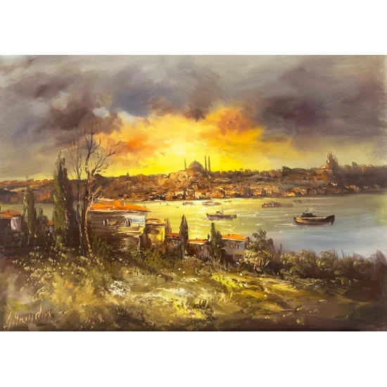 Boğazda Gün Sonu Masalı Yağlı Boya Tablosu
