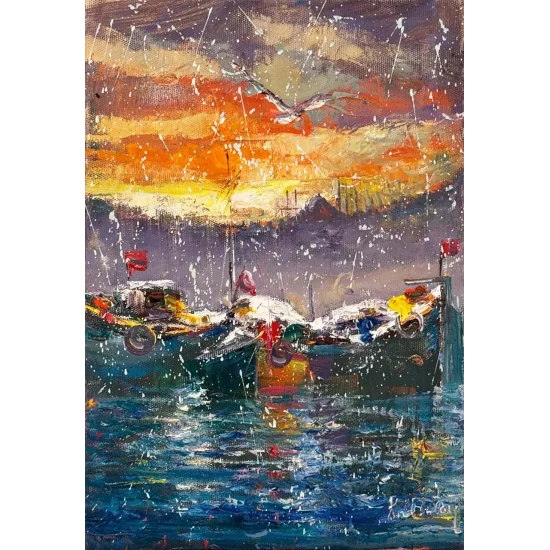 Boğazda Gün Yağlı Boya Tablosu