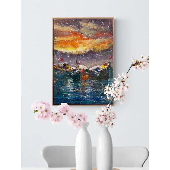 Boğazda Gün Yağlı Boya Tablosu