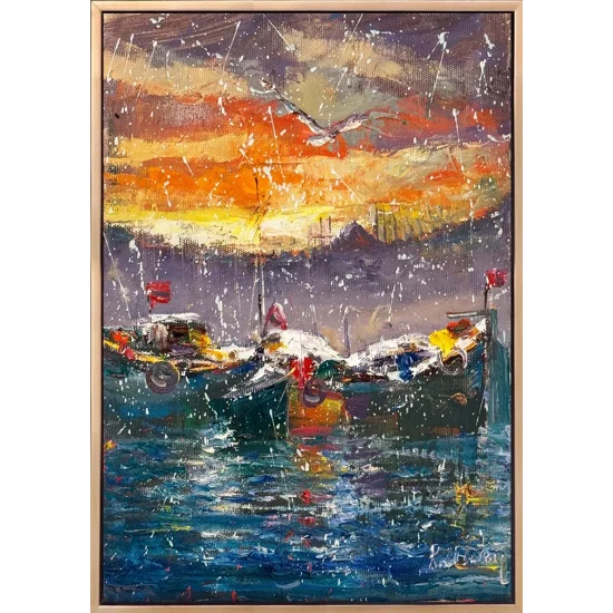 Boğazda Gün Yağlı Boya Tablosu