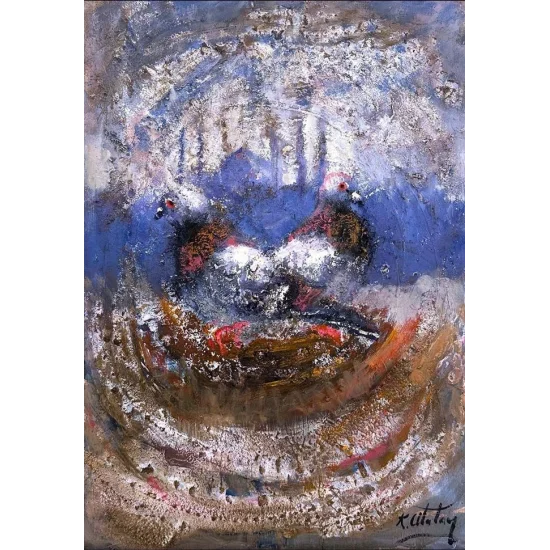 Boğazda Güvercinlerin Dansı Yağlı Boya Tablosu