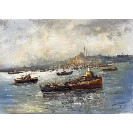 Boğazda Işık Yağlı Boya Tablosu