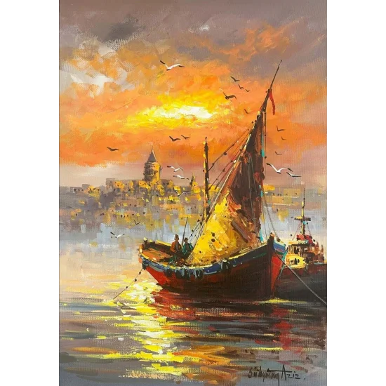 Boats on the Bosphorus Oil Painting