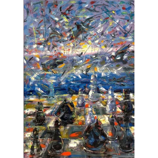 Boğazda Satranç Hamleleri Yağlı Boya Tablosu