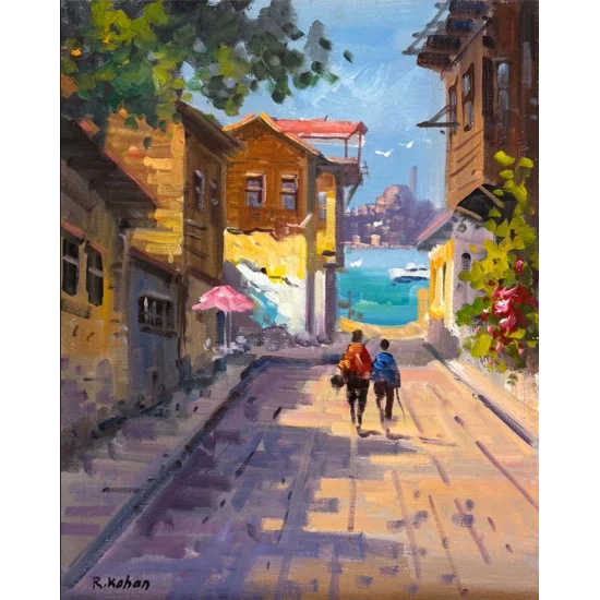 Boğazın Sokakları Yağlı Boya Tablosu