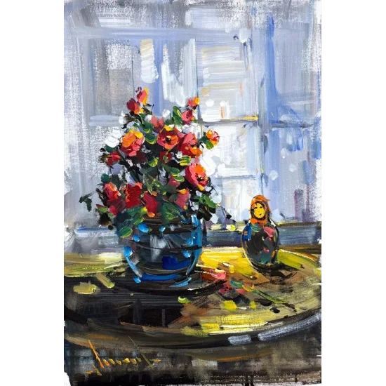 Flowers by the Window Oil Painting