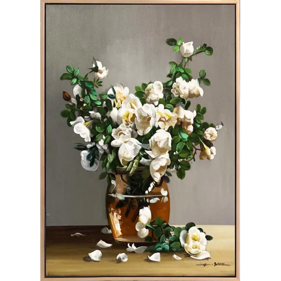 Whites in a Glass Vase Oil Painting