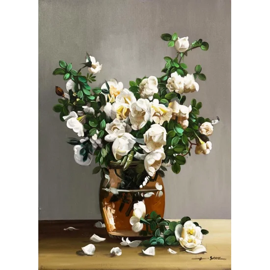 Whites in a Glass Vase Oil Painting
