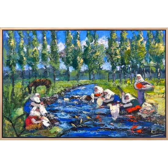 Çamaşır Yıkayan Kadınlar Yağlı Boya Tablosu