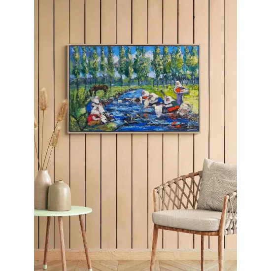 Çamaşır Yıkayan Kadınlar Yağlı Boya Tablosu