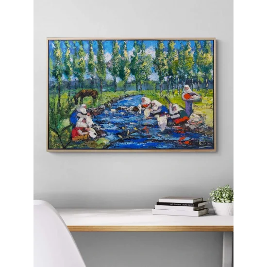 Çamaşır Yıkayan Kadınlar Yağlı Boya Tablosu