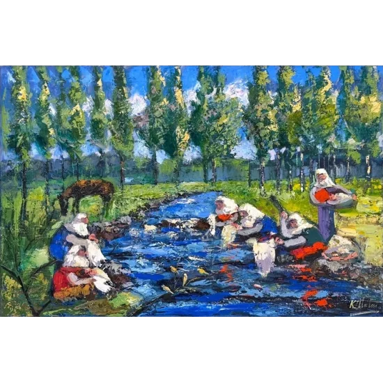 Oil Painting of Women Washing Laundry | Simurg Art Gallery