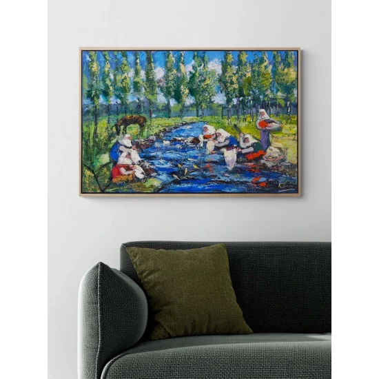 Çamaşır Yıkayan Kadınlar Yağlı Boya Tablosu