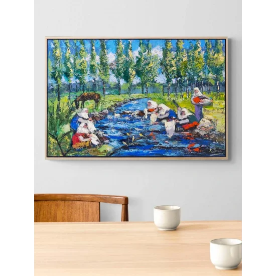 Çamaşır Yıkayan Kadınlar Yağlı Boya Tablosu