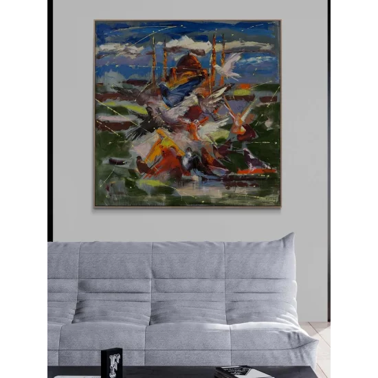 Camiye Doğru Kanatlar Yağlı Boya Tablosu