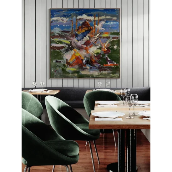 Camiye Doğru Kanatlar Yağlı Boya Tablosu