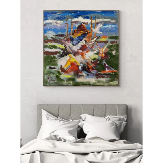 Camiye Doğru Kanatlar Yağlı Boya Tablosu